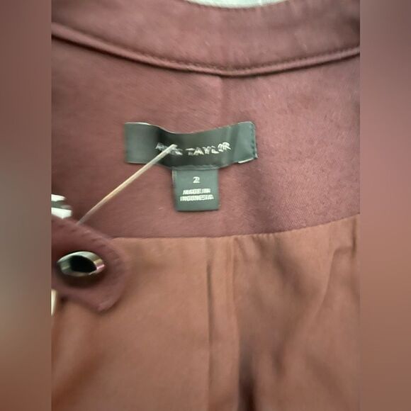 New Ann Taylor Ruffle Twill Moto Jacket Blazer Zipper Vino Wine - Picture 8 of 10